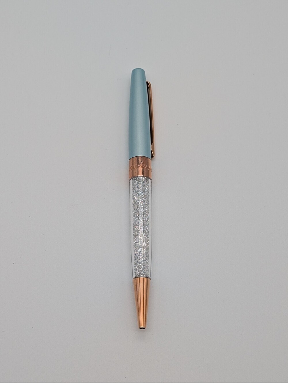 Swarovski Crystalline Ballpoint Pen - Metallic Light Blue & Rose Gold - No Box